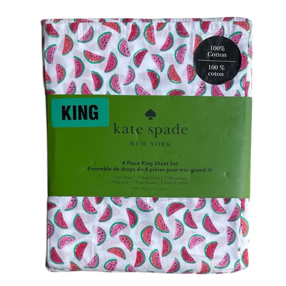 Kate Spade watermelon print Pink and White King Size Sheet Set NEW 4 piece set